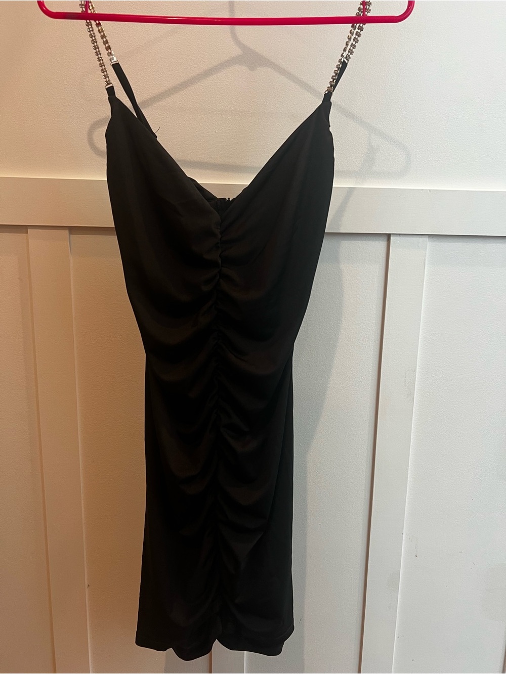 Black Ruched Slip Dress with Chain Straps